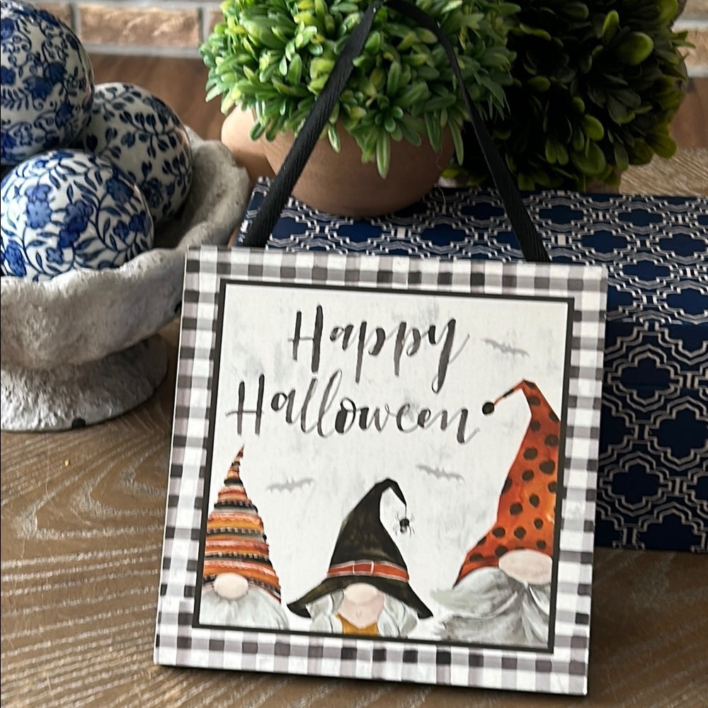 NEW! Rustic Farmhouse Enchanted Garden Witch Gnome Happy Halloween Wood Sign - Picture 6 of 6